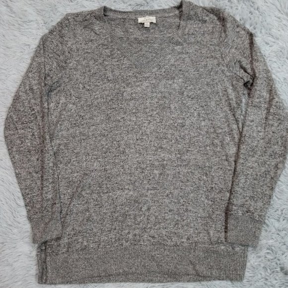 Lucky Brand Womens Sweater Gray S Marled V Neck Split Hem Lightweight Small - Picture 1 of 9